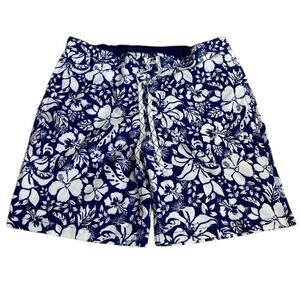 Merona Men's Swim Shorts Navy Blue & White Floral sz L